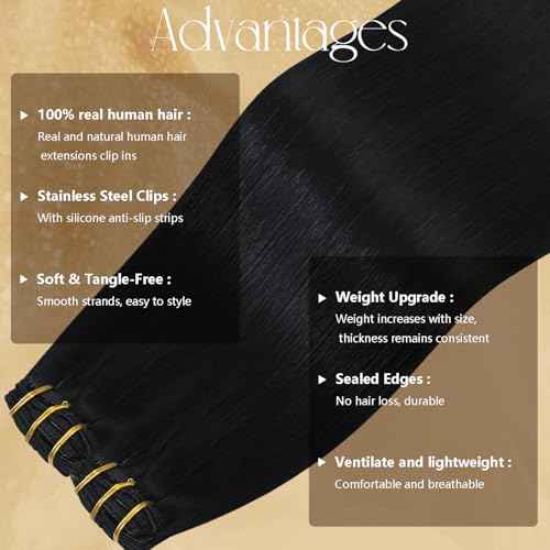 Black Clip in Hair Extensions Real Human Hair 18 Inches 7pcs Jet Black Human Hair Extensions 85g #1 Silky Straight 100% Human Hair Clip in Extensions