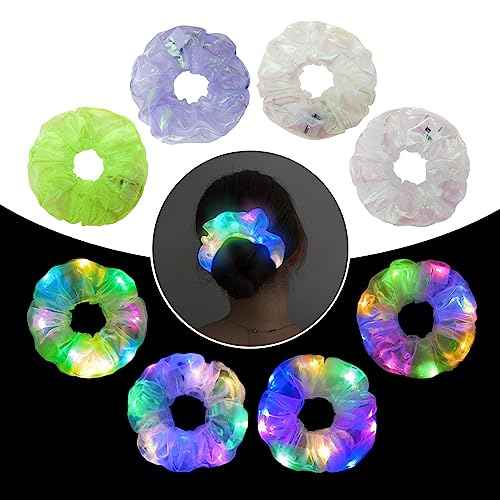 4Pcs Light Up Scrunchies Christmas Hair Tie, LED Neon Hair Accessories for Women & Girls, Glow in the Dark Party Supplies Sleepover Party Favor Rave Accessory