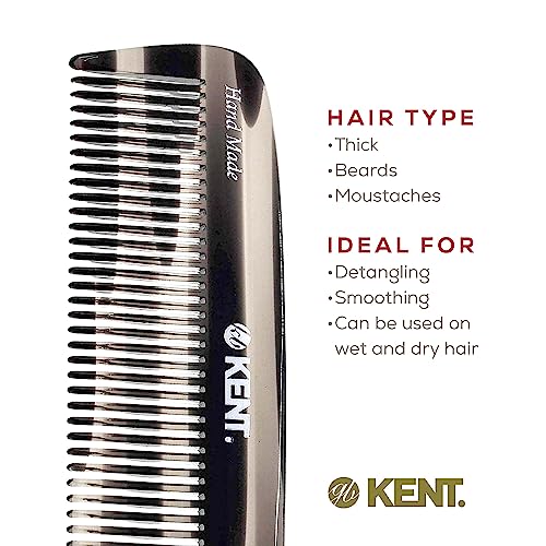 Kent 12T G Wide Tooth Comb, Hair Detangling Comb, Handmade-Pocket Comb for Thick, Curly, Wavy Hair, Large Tooth Comb, Hair Detangler Comb for Grooming Hair, Beard and Mustache