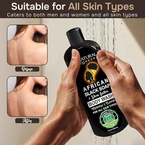 Natural Wunderz African Black Soap Body Wash, 12?oz ? Sulfate?Free, Vegan Cleanser with Shea Butter ? Soothing, Detoxifying Shower Gel for Men & Women