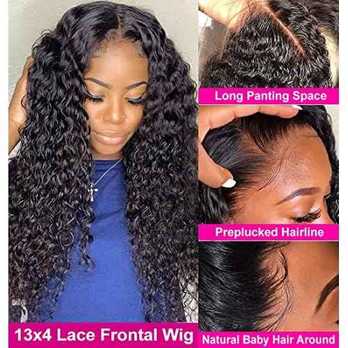 28 Inch Lace Front Human Hair Wig, Deep Wave, 180% Density, Glueless, Natural, Curly, Black, Medium Cap Size, Full Coverage, Clips/Combs Attachment