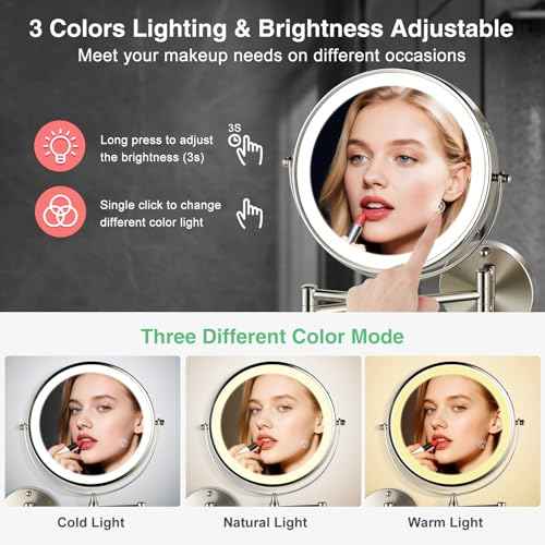 30X/1X Wall Mounted Makeup Mirror with Light: 8.5 Inch Double-Sided, 3 Color Modes, USB-C Rechargeable, 360¡Æ Swivel, Brushed Nickel