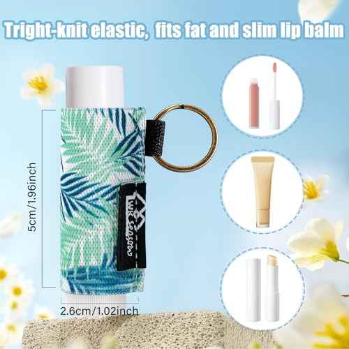 WK IEASON 10PCS Lip Balm Holder Keychain Bulk Lip Gloss Holder Key chain Lipstick Holder Lip Gloss Sleeve -Tight Elastic Holder Sleeve for Fat and Slim Lip Balms&Gloss and Lip Sticker(10pcs Floral A)