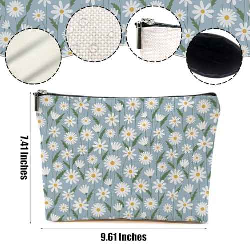 4pcs Secret Santa Gifts Vintage Floral Makeup Bag, Daisy Flower Cosmetic Bag Garden Gifts for Women Female Girls Sister BFF Nature Lover, Travel Zipper Pouch Christmas Thanksgiving Birthday Gifts