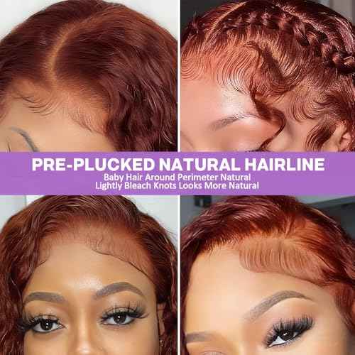 18 Inch Reddish Brown Curly Bob Wig Human Hair 13x6 Frontal Lace Wig 200% Density Lace Front Wigs Human Hair Pre Plucked Bob Wigs for Black Women 33#