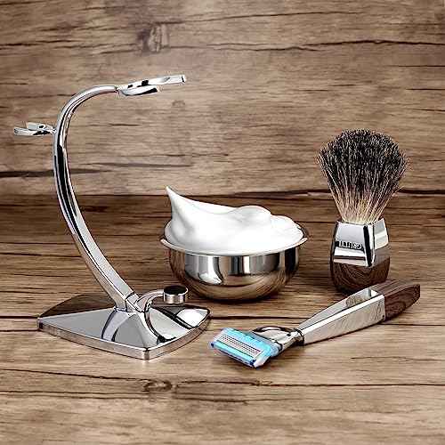 GRUTTI Shaving Kit for Gillette Fusion 5 - Magnetic Bowl, Stand & Synthetic Brush, Fits Fusion5 Refill Blades with Space-Saving Organizer - Gift for Dad