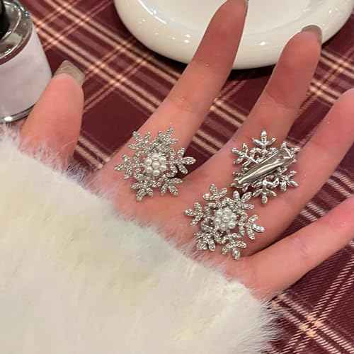 Sparkly Rhinestone Hair Barrettes for Women - Silver Mini Pearl Hairpins, Party Hair Accessories Gift Set
