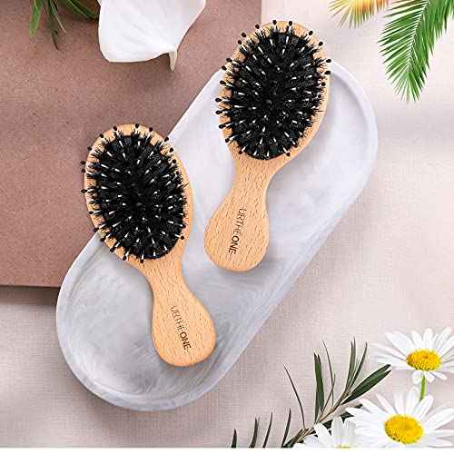 URTHEONE 6 Pcs Hair Brush Mini Boar Bristle Hairbrush, Pocket Travel Small Paddle Hair Brush for Men Women Kids Thick Curly Thin Long Short Wet or Dry Hair Detangle Massage Add Shine