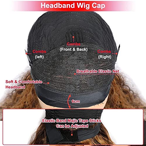 32 Inch P427 Blonde Headband Wig Human Hair 150% Density Grade 8A Unprocessed Brazilian Virgin Hairs Machine Made Highlight Brown Water Wave Headband Wig Human Hair None Lace Front Wig