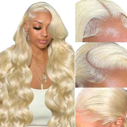 613 Blonde 30 Inch 13X6 HD Lace Front Wigs Human Hair Body Wave 613 Loose Body Wave 13X6 Transparent Lace Frontal Wigs 100% Human Hair Pre Plucked with Baby Hair Daily Wear Wig for Women