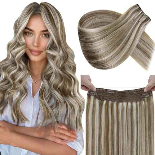 LaaVoo Wire Hair Extensions Human Hair Wire Human Hair Extensions Brown Highlight Blonde Human Hair Wire Extensions Long Hair 20 Inch 100g