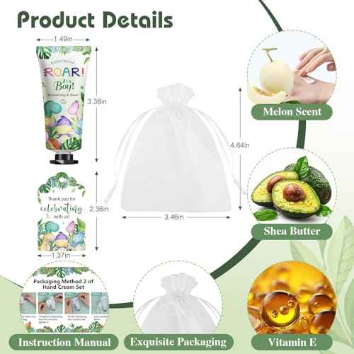 50 Pack Bulk Hand Cream Gifts Sets, Baby Shower Favors and Wedding Welcome Bag Stuffers for Guests with Thank You Card and Organza Gift Bags, Appreciation Gifts, Bridal Shower Favors (Dinosaur)