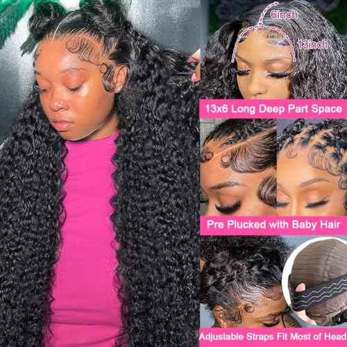 30 Inch Deep Wave Lace Front Wigs Human Hair 200 Density 13x6 HD Lace Frontal Wigs Human Hair Pre Plucked Deep Curly Glueless Wigs Human Hair Curly Wigs for Women Natural Color