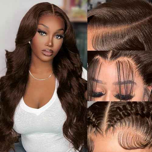 16" 13x4 Glueless Wigs Human Hair Pre Plucked Pre Cut with Baby Hair, 210% Density 12A Brazilian Body Wave Lace Front Wigs Human Hair, Chocolate Brown HD Transparent Wear and Go Wigs for Black Women