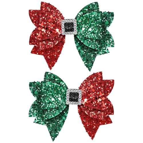 Christmas Hair Bow Clips 3.5 Inch Sparkly Glitter Hairpins Handmade Xmas Hair Accessories for Teens Girls, Red&Green