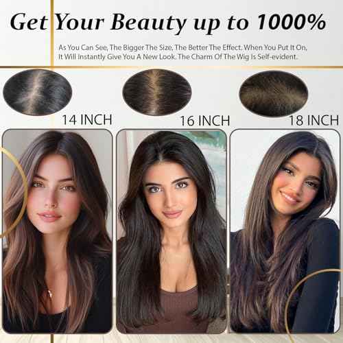 Hair Toppers for Women Real Human Hair, 360¡Æ 3D Human Hair Toppers for Women with Thinning Hair Upgrade Middle Part Clip in Bangs (Medium Brown, 14 Inch-3D-Side)
