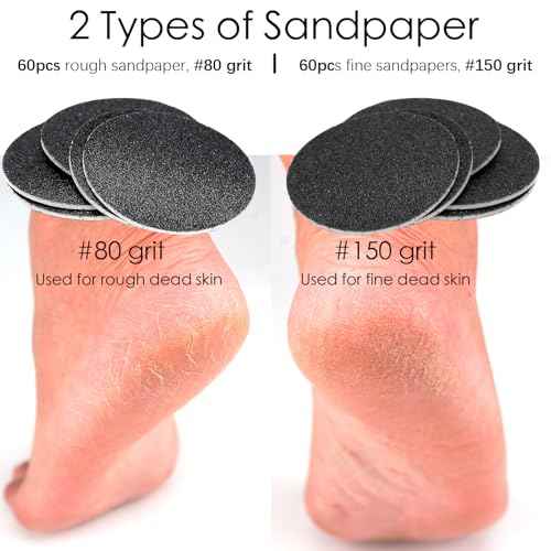 120pcs Replaceable Sandpaper Discs 80 Grit 150 Grit, Thick Self-Adhesive Replacement Sandpaper Refill Sanding Pads for Electric Foot Callus Remover Feet Sander (80 Grit +150 Grit)
