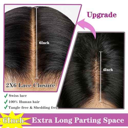 2x6 SKINLIKE Real HD Lace Closure Deep Parting Straight Human Hair 0.095mm Ultra-thin hd lace Closure Tiny knots Brazilian Virgin Human Hair Closure pre plucked with Natural Hairline, 16inch