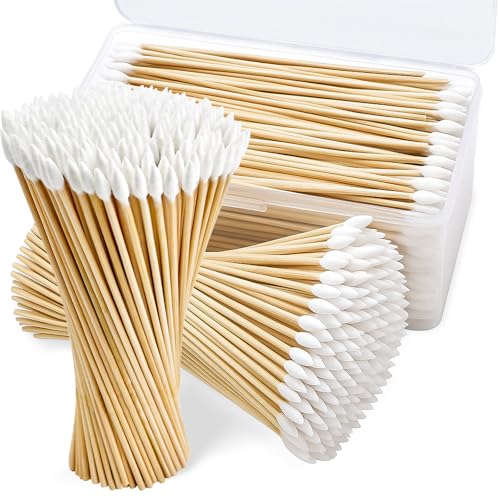 500 PCS 6-Inch Pointed Cotton Swabs with Storage Case, Precision Gun Cleaning Swabs, Lint-Free Bamboo-Handle Long Cotton Swabs for Gun Cleaning, Makeup & Electronics