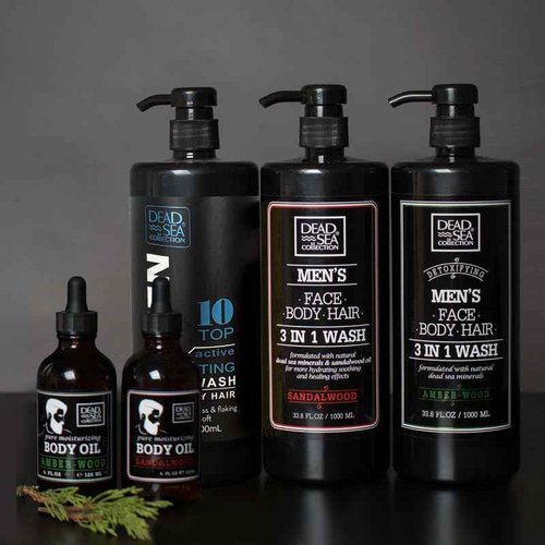 Dead Sea Collection Mens Body Wash 3 in 1 – Sandalwood Body Wash for Men – Shower Gel – Shampoo – Shower Soap for Face and Hair – Pack of 2 Bottles (33.8 Fl. Oz. Each)