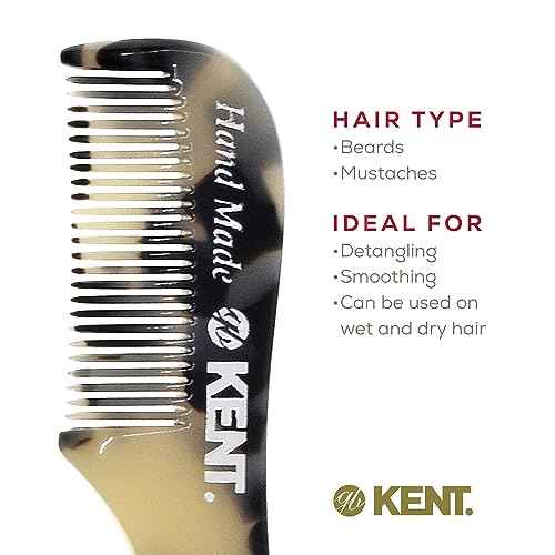 Kent A 81T TW X-Small Gentleman's Beard and Mustache Pocket Comb, Fine Toothed Pocket Size for Facial Hair Grooming and Styling. Saw-cut of Cellulose Acetate, Hand Polished. Hand-Made in England