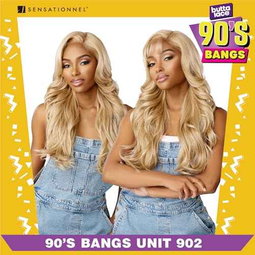 Sensationnel Butta Lace 90Sbangs Wigs - Unit 902 Glueless Wide Deep Part Synthetic Preplucked Hairline (1B OFFBLACK)