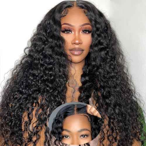 6x4 Deep Wave Lace Front Wigs Human Hair 180 Density Glueless Wigs Human Hair Pre Plucked 6x4 Deep Wave Closure Wig Human Hair Pre Cut Wigs Human Hair Curly Wig 28 Inch