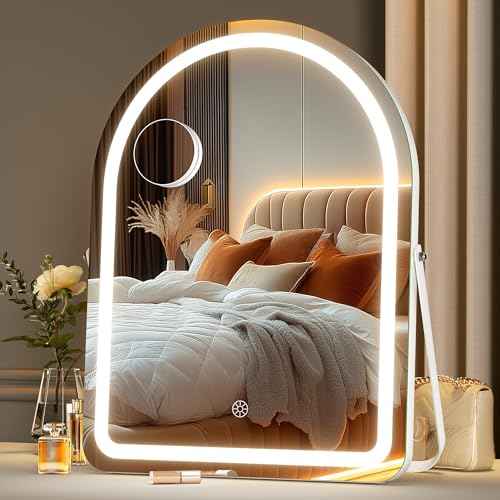 MINISO Vanity Mirror with Lights-14" x 18" Arched Makeup Mirror with 3 Color Lights, Adjustable Brightness, 10X Magnification