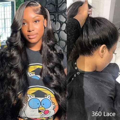 360 Transparent Lace Body Wave Wig Remy Human Hair Updo Pre Plucked Glueless Frontal Wigs Hair Extrenstion with Baby Hair (20inch, 360 Natural color)