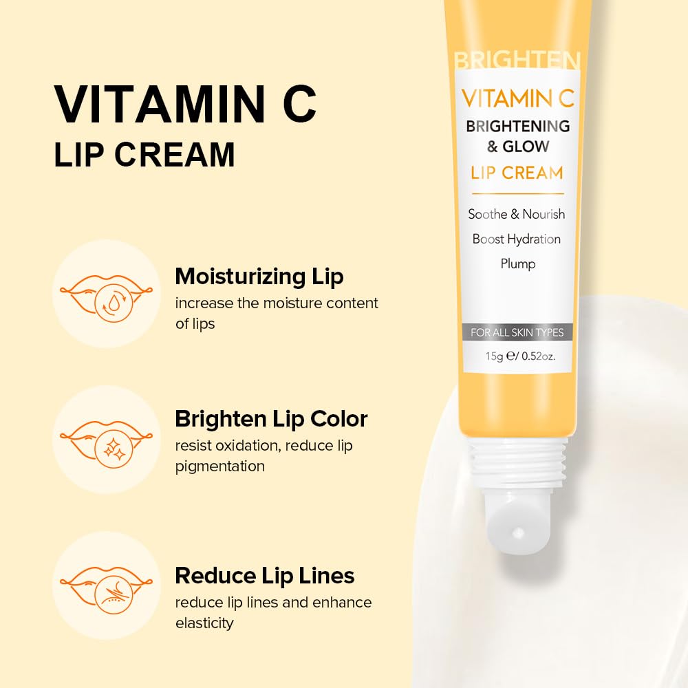 NEUTRIHERBS Lip Cream, Vitamin C Lip Balm to Nourish and Soothes Dry, Cracked Lips,Repair Chapped Lips with Squalane, Portable Lip Treatment - 0.52oz