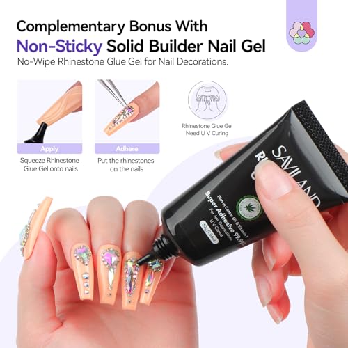 SAVILAND Pro Solid Builder Nail Gel for Nails with 30 g Rhinestone Glue Gel: 30 Days Long Lasting Clear 3D Nail Gel for Nail Extension Nail Art Salon