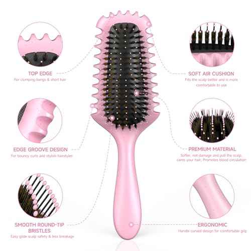 Curl Defining Brush 2025 Upgrade Curl Hair Brush Gifts for Women and Men ? Shape, Volume Brush and Detangle Curly Hair Styling with Reduced Pulling Pink