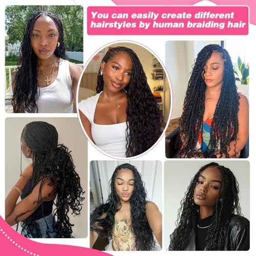 Human Braiding Hair 100g One Bundle/Pack 28 Inch Natural Black Body Wave Curly Bulk Human Hair for Braiding No Weft 100% Unprocessed Brazilian Human Hair Braiding Hair for Boho Braids