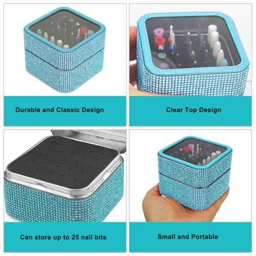 Nail Drill Bits Holder Case- 30 Holes Dustproof Rhinestone Nail Bits Box Efile Displayer Organizer Container for Manicure Tools