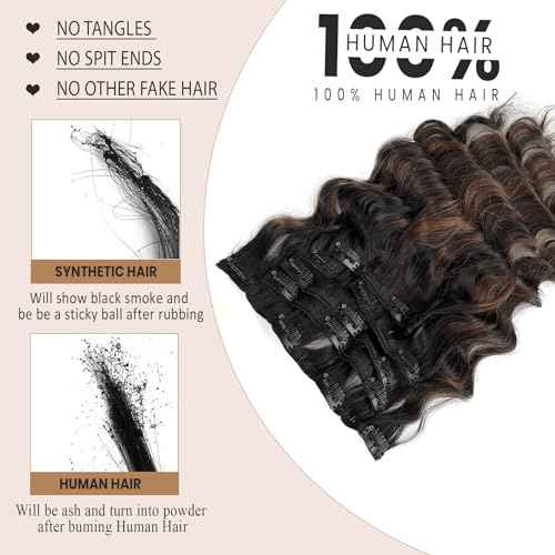 Curly Clip in Hair Extensions Seamless Clip in Hair Extensions Remy Human Hair Ombre Natural Black to Chestnut Brown Hair Extensions Invisible PU Skin Weft Soft Natural Clip ins£¨20in£©