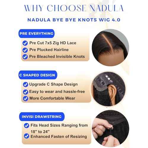 Nadula Bye Bye Knots Glueless Straight Bob Drawstring Wig Human Hair Pre Plucked, Pre Cut 7x5 HD Lace Front Wigs Invisible Bleached Knots Ready to Wear Pre Everything Short Bob Wig 150% Density 12inch
