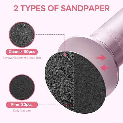 Electric Callus Remover for Feet£¬Electric Foot Care Tools£¬Stepless Speed Rechargeable Grinder with 60 Sandpaper Discs, Professional Pedicure Tool for Dead Dry Crack Skin Calluses-Pink 008