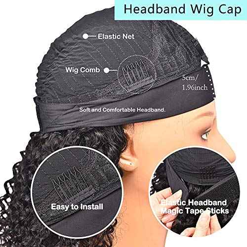 XSY Curly Headband Wig Human Hair Deep Wave Wigs for Black Women Brazilian Virgin Curly Hair No Lace Front Wigs 150% Density 26 Inch Natural Color