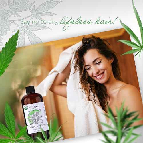 HBNO Organic Hemp Seed Oil -16 OZ (475ml) Value Size - Natural Hemp Oil, Cold Pressed - Perfect Carrier for Massage, Aromatherapy, Diy, Soap Making, Face, Body, Lips, Hair, Nails