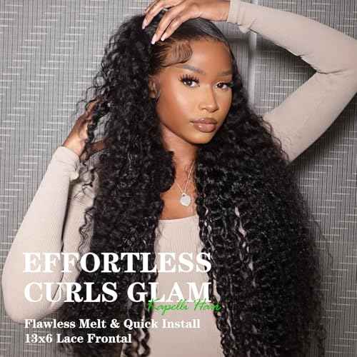 13x6 Lace Frontal Deep Wave Regular HD Lace 22 Inch 200% Density 100% Brazilian Virgin Human Hair Frontal Free Part Natural Black Color