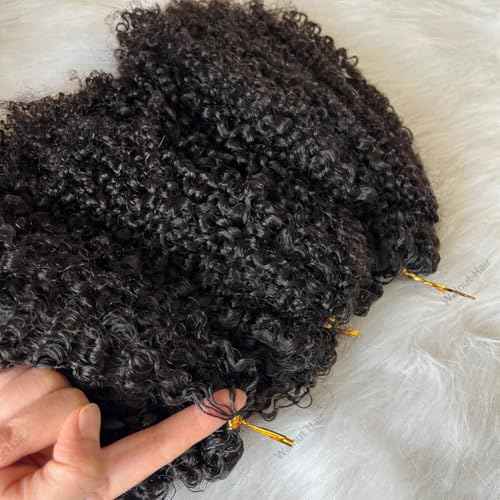 Knotless Pre Separated Crochet Human Hair Extensions Afro Kinky Curly Mongolian Virgin Braiding Hair Invisible Pre Looped Feather Braids Bundles For Black Women Walnut Hair 16inch 120g