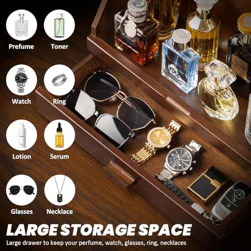 Miratino Cologne Organizer for Men, Wood Cologne Stand with Drawer, Large Capacity Cologne Shelf with Cologne Holder Display