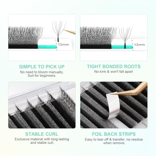 NAGARAKU W Shape Eyelash Extension 7D Cluster Premade Fans Eye Lashes Faux Mink Matte Black Easy Fanning False Eyelashes (0.07mm D curl 8-15mm Mix)