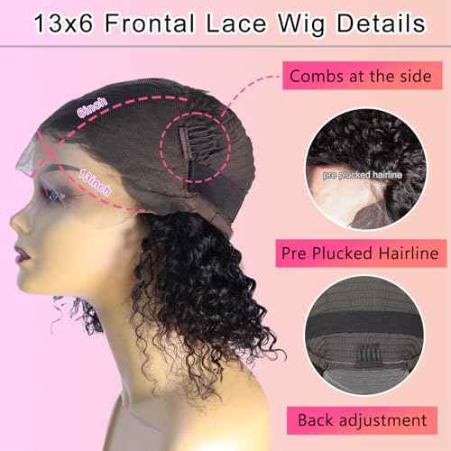Bob Wig Human Hair 13x6 HD Transparent Lace Front Wigs Deep Curly Frontal Lace Wig Human Hair Pre Plucked Wigs for Women 200% Density Natural Black 18 Inch