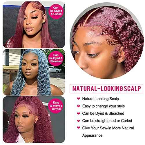 Larhali 99J HD Lace Front Wigs Human Hair Pre Plucked 180% Density Burgundy 13x6 Deep Wave Frontal Wigs Natural Hairline Human Hair Wigs for Black Women(18 Inch)