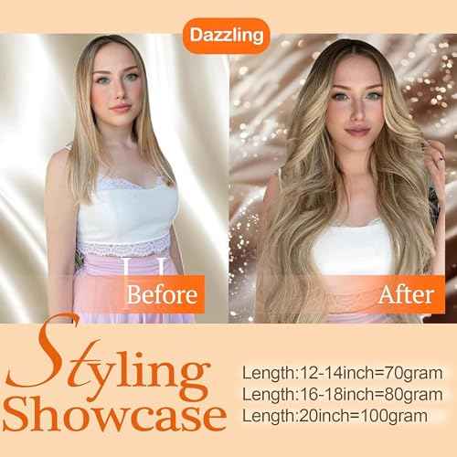 Full Shine Invisible Wire Hair Extensions One Piece Clip In Extensions With Transparent Wire Elastic Fish Wire Hair For Women 90G Ombre Hair Extensions Wire Secret Hairpiece For Women 20 Inch