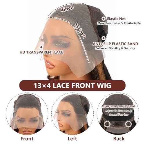 IDHERE 22 Inch Ombre Lace Front Wig Human Hair Pre Plucked 1B/30 Highlight 13x4 Lace Front Wigs Human Hair 180% Density Body Wave Colored Wigs Brown Glueless HD Lace Frontal Wigs for Women