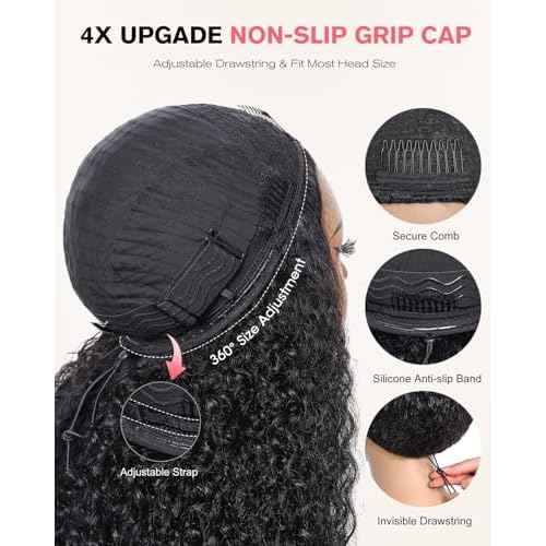 Kinky Curly Half Wig Human Hair 210 Density 3 In 1 Seamless Flip Over Half Wigs Glueless Kinky Curly Wigs Human Hair Beginner Friendly 360 Degree Flexi-fit Drawstring Headband Wig for Women 18 Inch