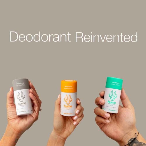 Hume Supernatural Aluminum Free Deodorant for Women & Men - Safe for Sensitive Skin - Probiotic, Plant-Based, Baking Soda Free, Aloe, & Cactus Flower, Anti Sweat, Stain & Odor - Amber Woods, 2 pack