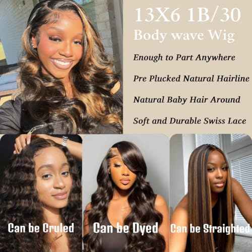 1B/30 Highlight Lace Front Wig Human Hair 13x6 Ombre 180% Density Body Wave HD Lace Frontal Wigs for Black Women 26Inch